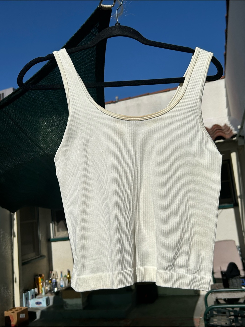 a new day white Ribbed Scoop Tank Top m